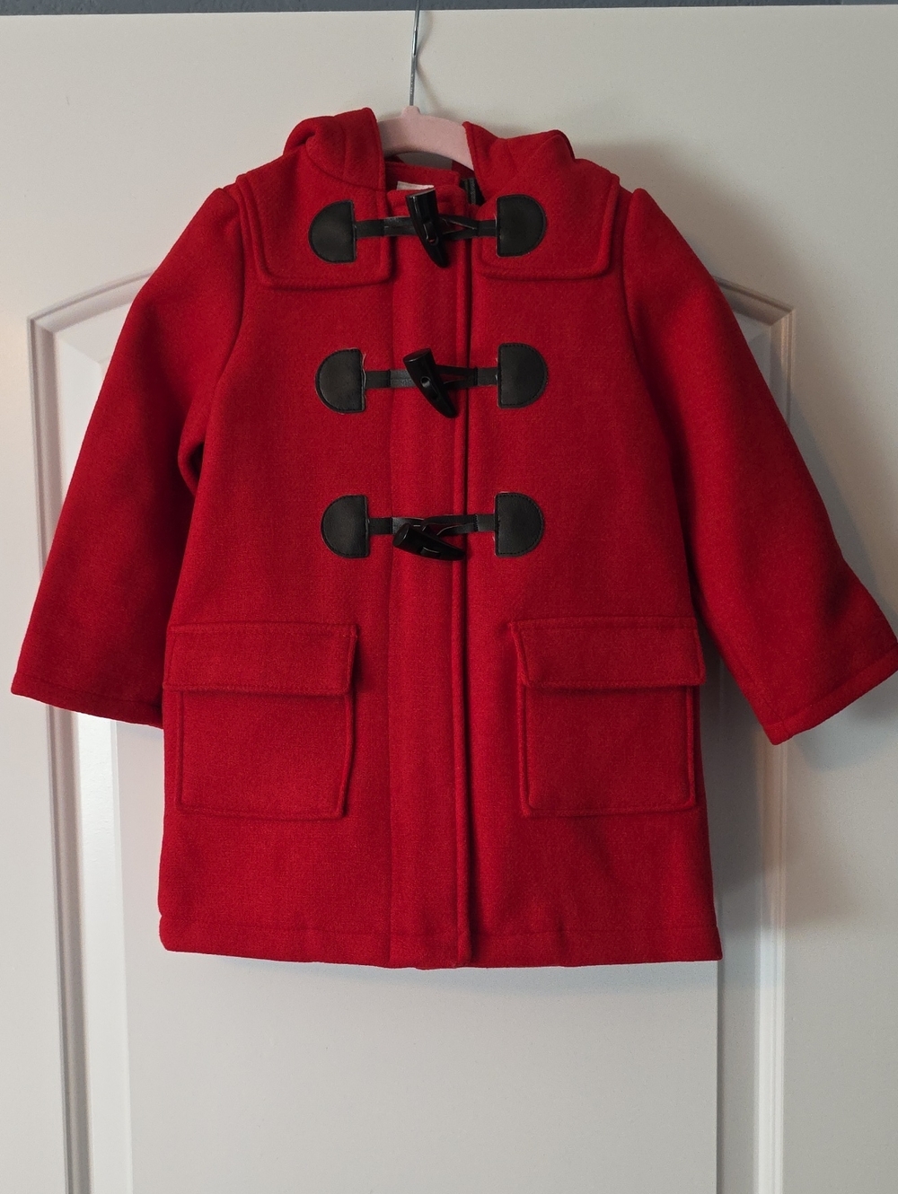 Baby Gap Classic Red Kid's Hooded Toggle Coat - Size 3 Years Toddler